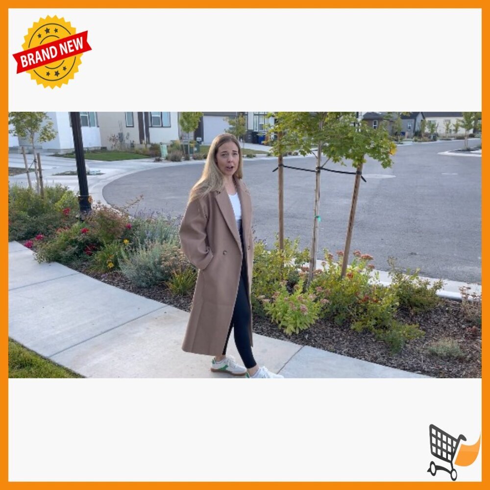 Oversized Wool Blend Pea Coat Notch Lapel Long Overcoat Winter Casual - Picture 5 of 5
